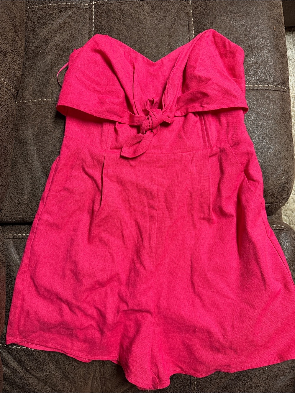 Strapless Tie-Front Hot Pink Romper